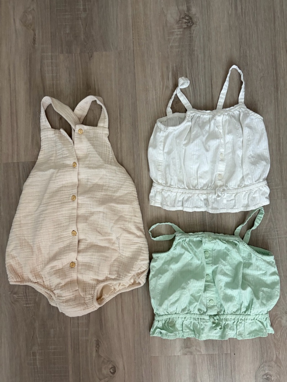 100% Cotton Girls' Gauze Romper & Tank Tops - Cream, White, Mint